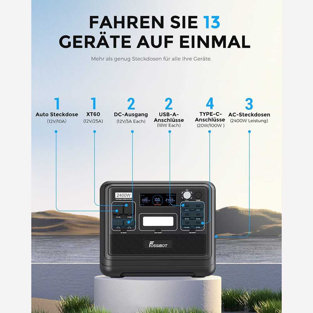 FOSSiBOT F2400 NEŠIOJAMA ELEKTROS STOTELĖ + FOSSiBOT SP200 2 VNT SAULĖS MODULIŲ